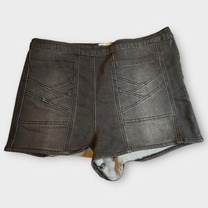 Free People Bohemian Moto Jean Shorts 31 Charcoal Gray Black Distressed Stretch